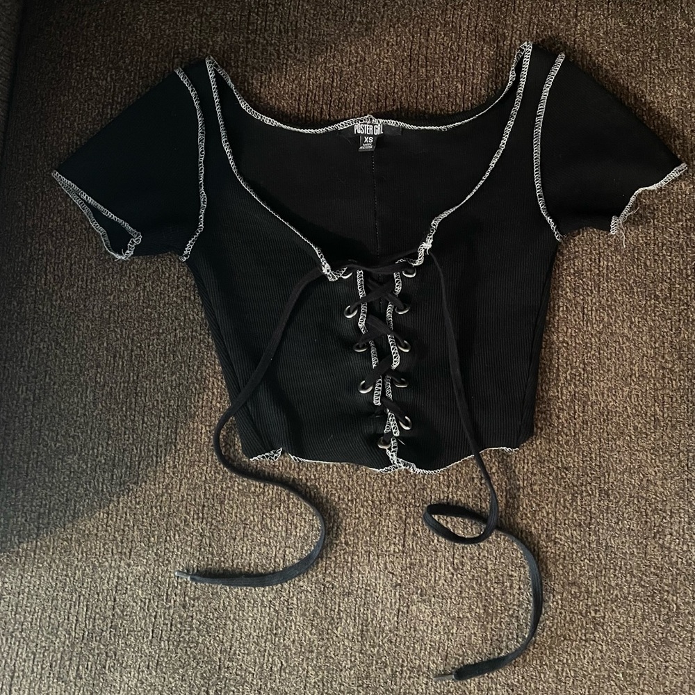 poster girl black lace up corset crop top xs